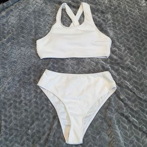 SHEIN Rib Knit High Waisted Bikini Swimsuit